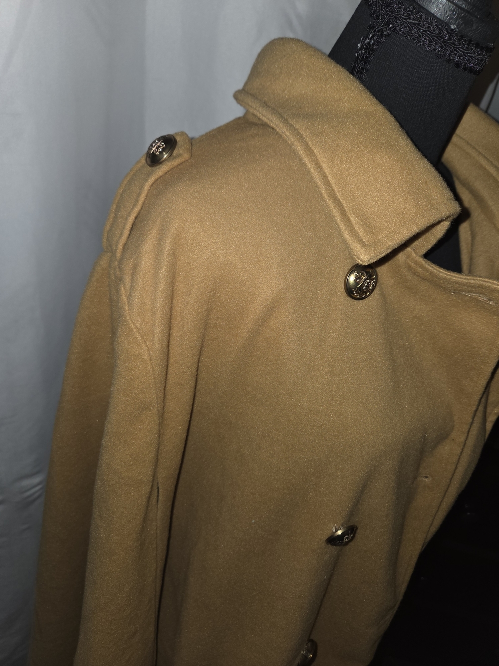 Women's Double-Breasted Camel Pea Coat - Picture 2 of 5